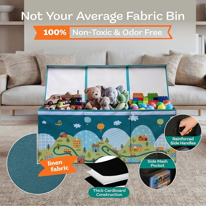SoftOwl Extra Large Toy Storage Organizer with Lid - Sturdy, Collapsible Toy Chest Storage Box with Cute Design - Toys Bin with Dividers for Kids, Boys, Girls, Nursery, Bedroom, Play room 37"x16"x14" - Image 4