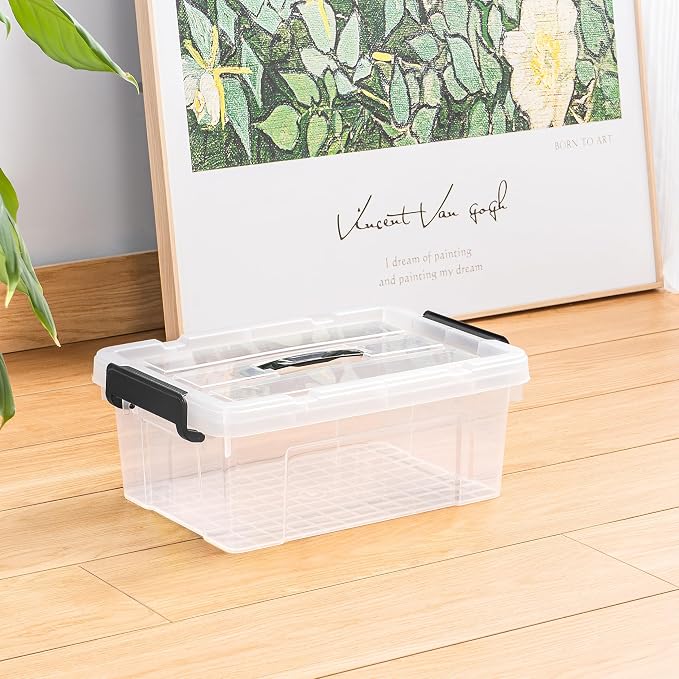 Cetomo Lidded Storage Bin with Handle, Storage Bins with Lid, Organizing Container with Secure Latching Buckles, Stackable and Nestable, Plastic, 18 Quart-4 Pack, Clear - Image 7