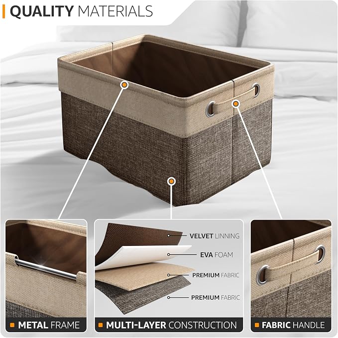 Sorbus Fabric Storage Cubes 15 Inch - Big Sturdy Collapsible Storage Bins with Dual Handles - Foldable Baskets for Organizing -Decorative Storage Baskets for Shelves | Home & Office Use -3 Pack| Brown - Image 4