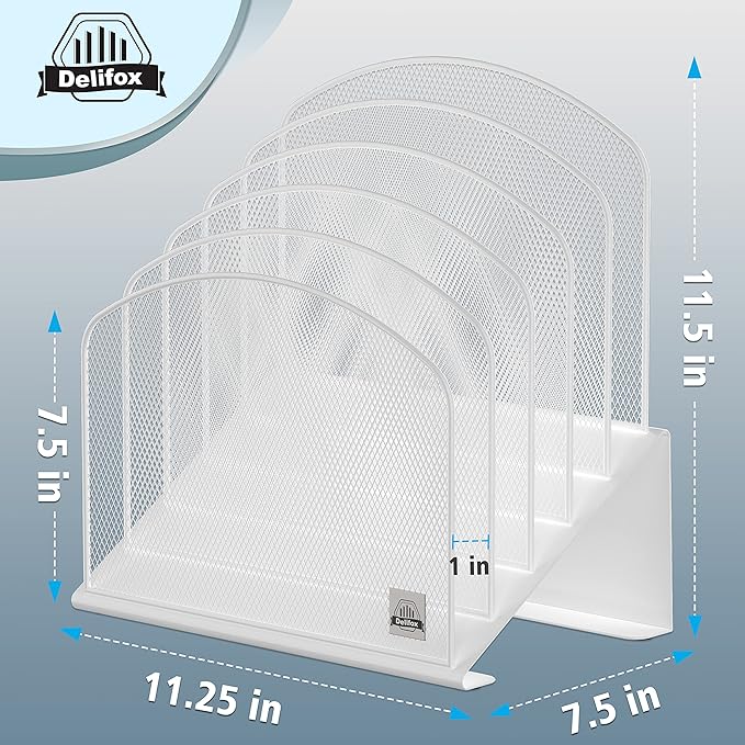 Delifox Inclined Desk File Organizer,Vertical File Folder Holder Stand Metal Rack File Sorter for Office Classroom Desktop Organization (1, White, 5) - Image 2