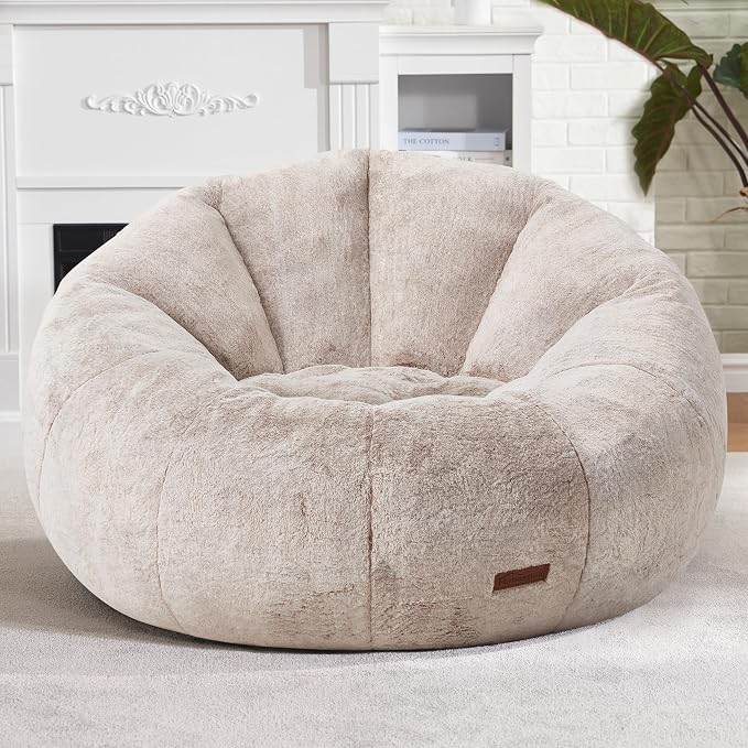 Hobestluk Large Bean Bag Chair for Adults to Relax, Donut-Shaped (Brown) | Special Donut Design, Memory Foam Filling, Comfortable Stuffed Sofa, Relaxing, Reading or Playing, Soft Plush Faux Fur Fabric by YourHomeDeservesMore