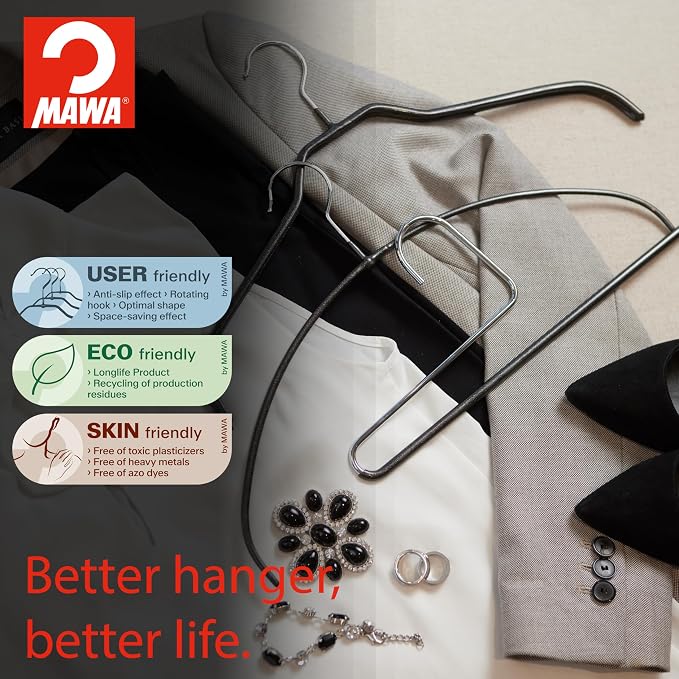 Mawa by Reston Lloyd Reverse Hook Trouser Series Non-Slip Space-Saving Clothes Hanger with Single Rod for Pants, Style KH/35U, Set of 10, Silver - Image 5