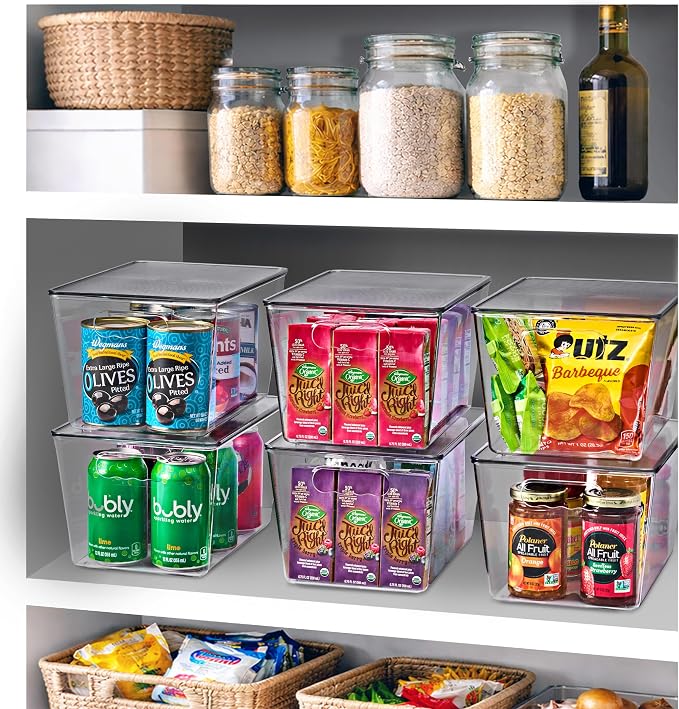 Clear Storage Bins with Lids, 8 Pack Large Stackable Clear Bins, Clear Storage Containers with Lids, Plastic Organizer Boxes for Pantry Storage, Kitchen Cabinets, Closet Organization, Bathroom - Image 2