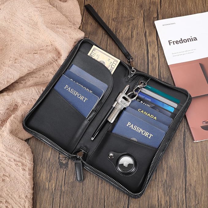 Polare Full Grain Leather Family Travel Passport Wallet and Documents Organizer RFID Blocking Case Holder Fits 6 Passports for Men and Women - Image 2
