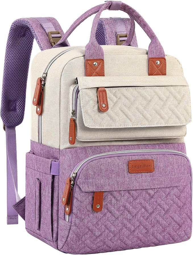 Diaper Bag Backpack, Large Unisex Baby Bags for Boys Girls, Purple Baby Nappy Diaper Bag, Multipurpose Travel Back Pack for Moms Dads with Insulated Pockets and Stroller Straps by LegestoriBackpacks