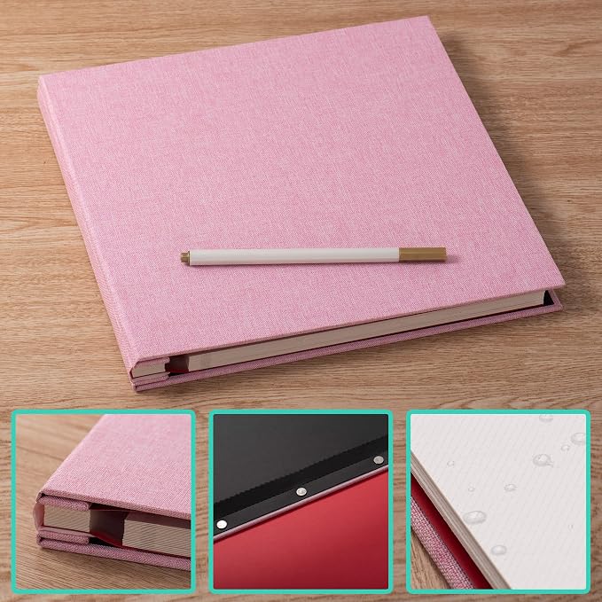 Large Photo Album Self Adhesive 4x6 5x7 6x8 8x10 Pictures Scrapbook Magnetic Album DIY Scrap Book 60 Sticky Pages Linen Cover DIY Photo Album with A Metallic Pen and DIY Accessories(Pink) - Image 6