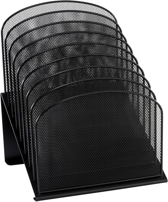 Safco Onyx Desk Organizer, 8 Tiered Vertical Compartments, Office and Classroom Mailbox , Paper and Mail Sorter, Steel Mesh, Black by SafcoProducts