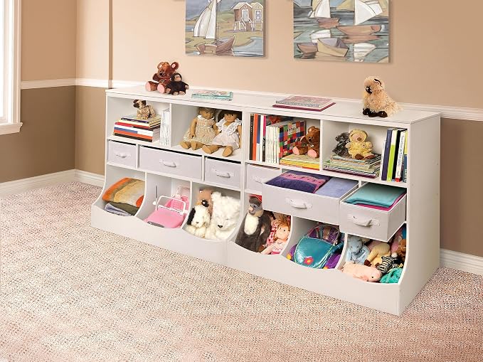 Badger Basket Combo Toy Storage Organizer and Bookshelf - Kids Storage Unit with 3 Removable Baskets, Open Shelves, Top Display Surface - White - Image 6