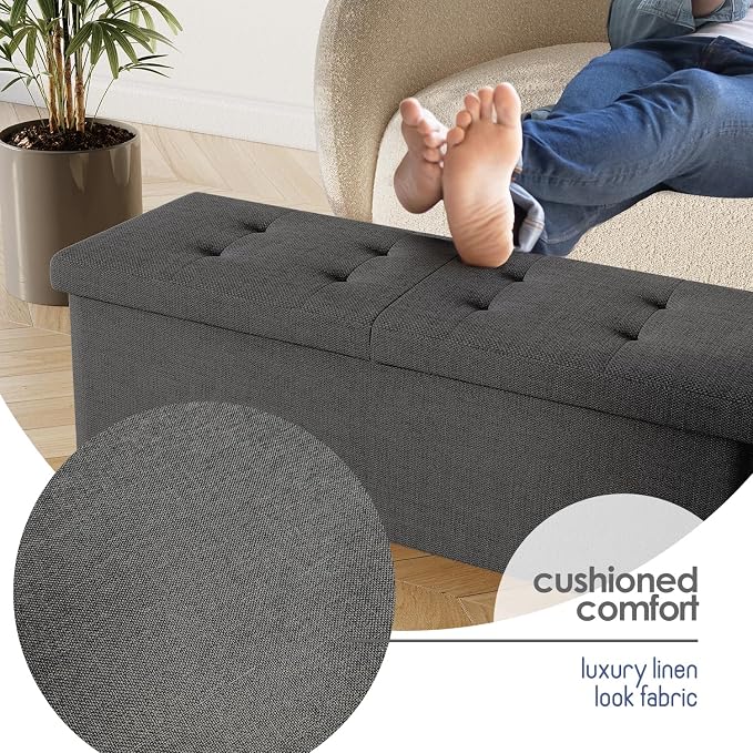 Storage Ottoman Bench with Bins, 43-in Storage Bench for Bedroom End of Bed, Folding Foot Rest Ottoman for Living Room Max 660lbs, Fabric Ottomans, Grey - Image 7