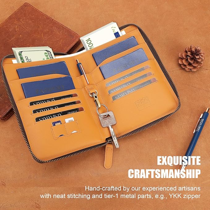 STAR VISTA Lorenzo Full Grain Leather Family Passport Wallet for 4, Large Travel Document Organizer for Exquisite Voyagers, Multi-Currency Compartments, RFID Blocking, AirTag Track, Honey - Image 3