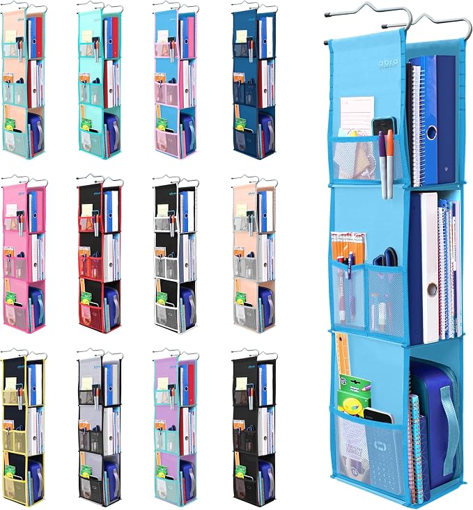 ABRA® 3 Shelf Hanging Locker Organizer for School, Gym, Work, Storage | Deep Shelves 6.5”x 9”| Eco-Friendly Fabric Healthy for Children | Adjustable School Locker Shelf from 3 to 2 Shelves (Sky Blue) by ABRA