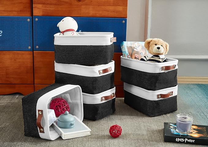 DECOMOMO Small Storage Basket, Closet Storage Bins | 6 Pack Baskets for Organizing Shelves, Decorative Linen Closet Baskets (Black & White) - Image 3
