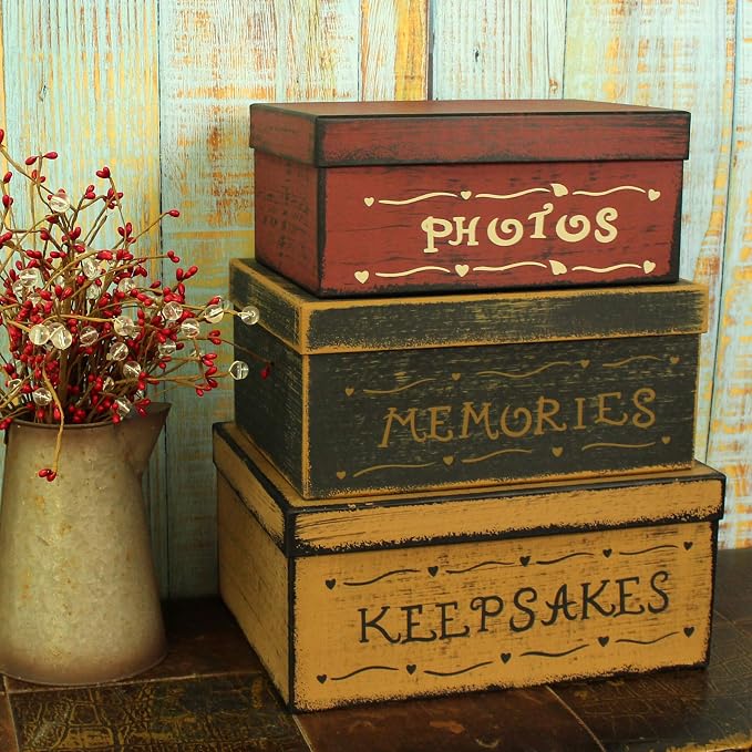 Primitive Vintage Rectangular Photos, Memories, Keepsakes Cardboard Nesting Boxes, Large 12 X 9 X 5-1/2 Inch. Set of 3. - Image 3