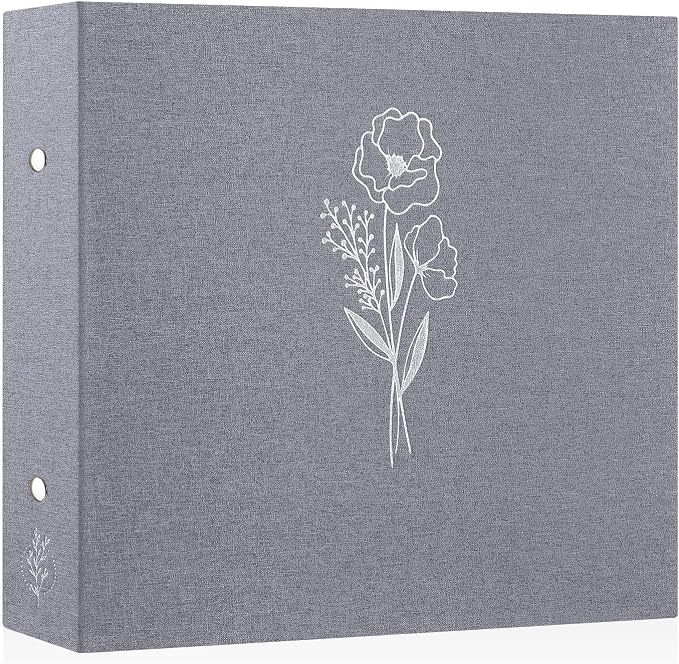 Lanpn 10x10 inch Scrapbook Photo Album, Linen Cover Archival Acid Free Top Load 3 Ring Folder Binder Photo Book 10 x 10 with 30 Plastic Sleeves 60 Pages (Grey) by Lanpn