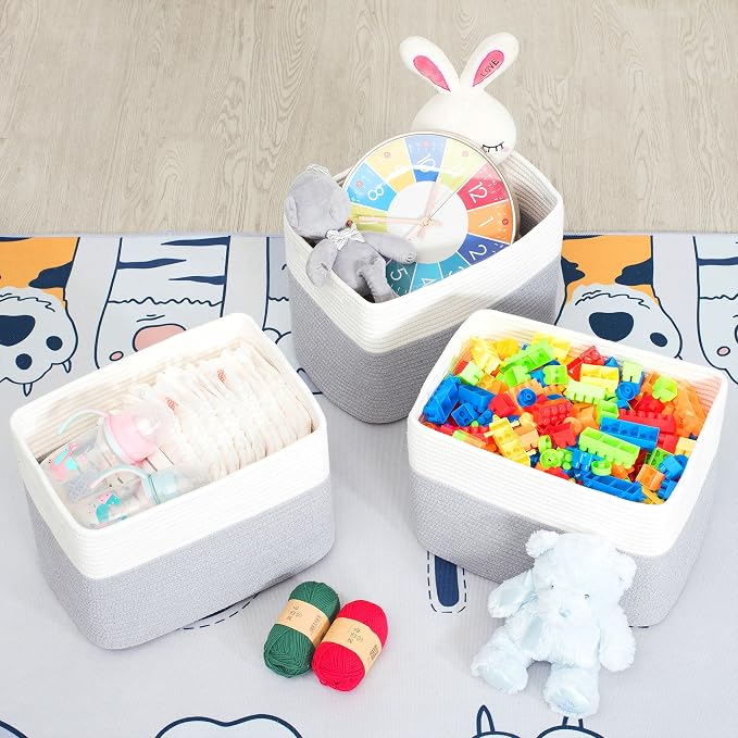 3-Pack Storage Baskets for Shelves, Playroom and Classroom, Book Basket, Decorative Storage Cube Bins, Woven Closet Organizers, Pantry and Shoe Organizer, Grey - Image 6