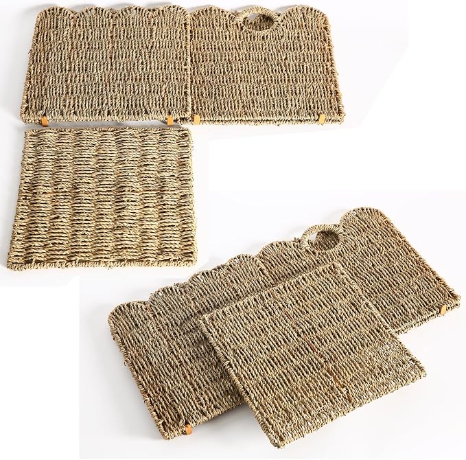 Scalloped Wicker Storage Cubes Basket, 12”x12“ Heavy Duty Paper rope/Hyacinth/Seagrass Baskets for Shelves, Foldable Natural Boho Square Bins (Seagrass&12 x 12 x 12in&4-Pack) - Image 8