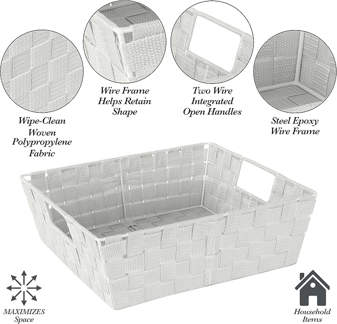 Simplify Large Shelf Woven Strap Tote | Decorative Storage Basket | Built in Handles | Organization | Closet | Bedroom | Bathroom | Nursery | Accessories | Toys | Gifts | 2 Pack | Heather Grey - Image 3
