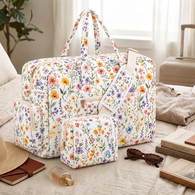 Abbylike Hospital Bag for Women, Quilted Weekender Duffle Bag,Wildflower - Image 6