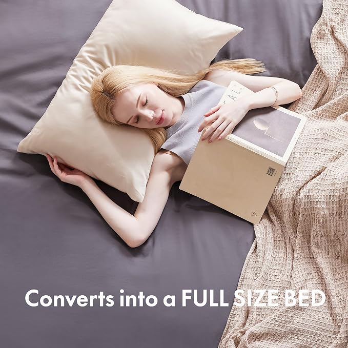 Giant Bean Bag Chair Bed for Adults, Convertible Beanbag Chairs to Floor Mattress Bed, Large Bean Bag Lazy Chair with High-Density Foam Filling, Bean Bag Couch Sofa Bed Washable, Gray White - Image 5