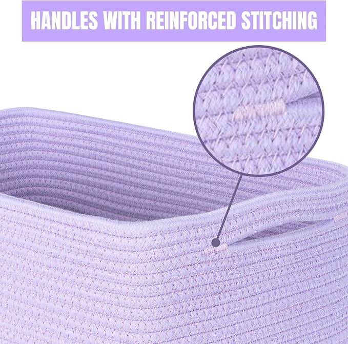 3-Pack Storage Baskets and Cube Bins for Shelves, Playroom and Classroom, Decorative Woven Closet Organizers for Books, Shoes, and Pantry Items, Lavender Purple - Image 7