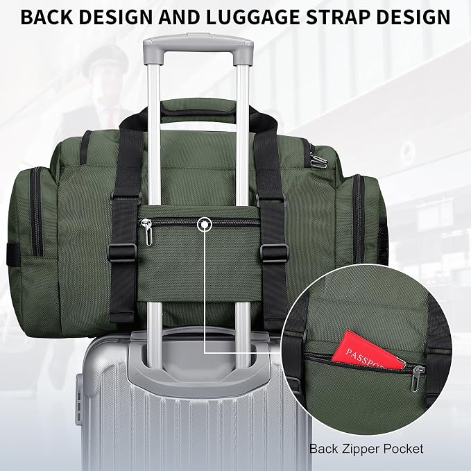 WITZMAN Duffle Bag for Men Large 49L Convertible Nylon Travel Sports Bag | With Shoe Compartment and Dry-wet Pocket, Fits 16" Laptop, Carry On, For Gym, Weekender, Overnight Trips, B719 Army Green - Image 6
