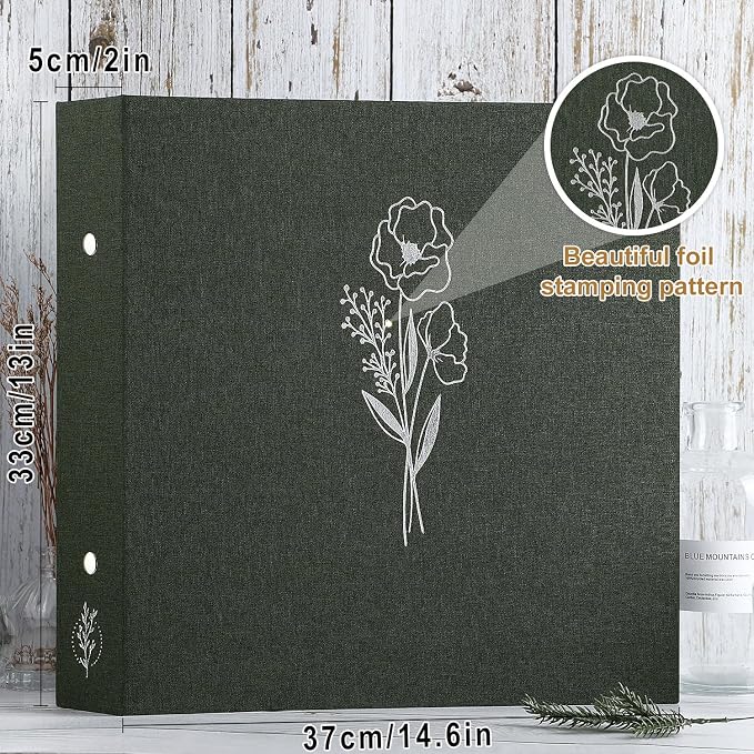 Lanpn Scrapbook Photo Album 12x12 2 Packs, Linen Cover Archival Acid Free Top Load 3 Ring Binder Folder Photo Book 12 x 12 with 30 Plastic Sleeves 60 Pages Green - Image 2