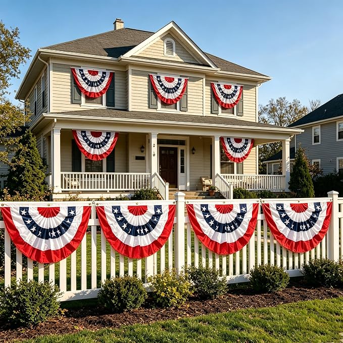 16 Pcs USA Patriotic Pleated Fan Flags, American US Bunting Banner Flag | 3 x 1.5 Ft Patriotic Bunting Flag Stars and Stripes Flag for Memorial Day Labour Day 4th of July - Image 6