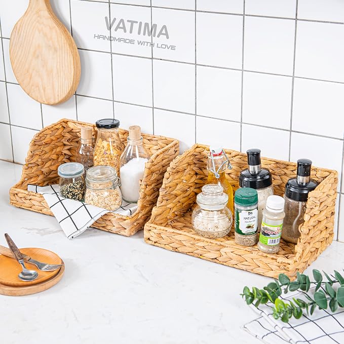 VATIMA Water Hyacinth Storage Baskets with Large Open-Front for Kitchen, Decorative for Living Room, 13.4” x 9.5” x 5.5”, 2 Pack - Image 2