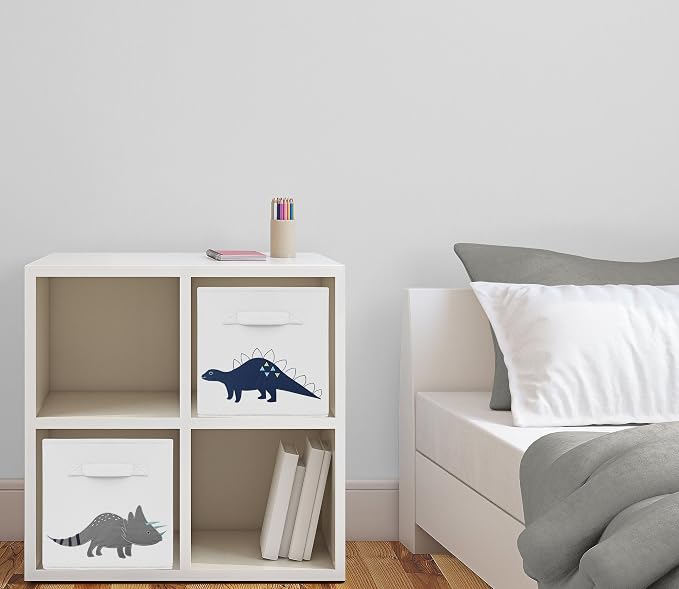 Sweet Jojo Designs Navy Blue and Grey Modern Dino Foldable Fabric Storage Cube Bins Boxes Organizer Toys Kids Baby Childrens for Mod Dinosaur Collection Set of 2 - Image 2