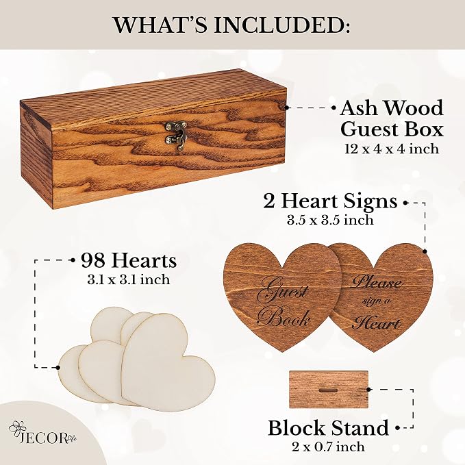 Jecor Wedding Guest Book Alternative with Sign Guest Book Wedding Reception | - Sign in Guest Book Alternatives - Rustic Wedding Decorations - Wedding Book - 98 Large Hearts & 2 Hearts Signs - Rustic - Image 3