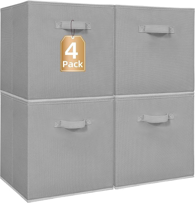 STORAGE MANIAC Storage Cubes, 13 Inch Collapsible Storage Bins with Handles, 4 Pack Fabric Foldable Bins for Organization, Durable Storage Bins for Closet, Shelves, Offices, 4-Pack Grey by STORAGEMANIAC
