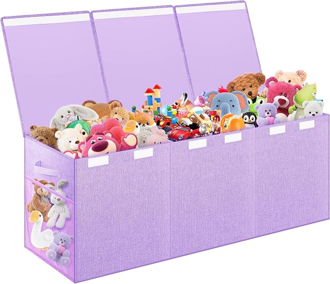 Extra Large Toy Box, Collapsible Toy Storage Organizer, 40"x16"x16", Purple | Sturdy Kids Toys Bin Chest with 2 Pockets and Dividers for Boys Girls, Dust-Proof, Nursery Bedroom Organization by Mabahoo