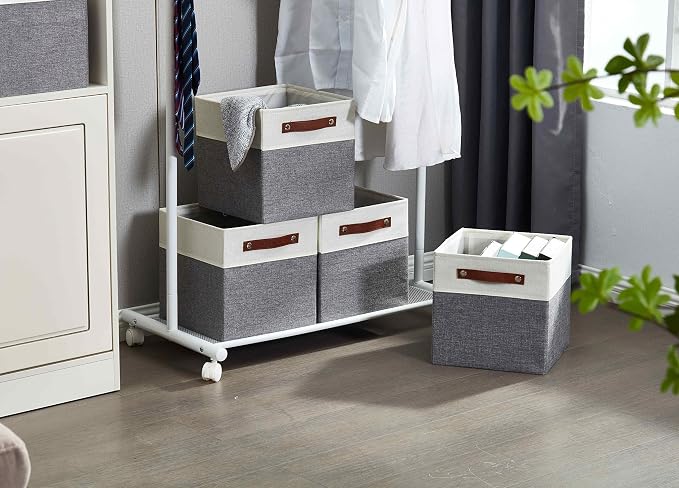 DECOMOMO Fabric Cube Storage Bins, Storage Baskets for Shelves 4 Pack | 11 inch Cube Storage Organizer for Kallax and Cubbies (Grey & White) - Image 5
