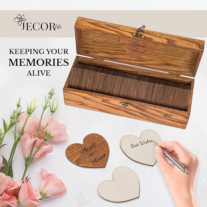 Jecor Wedding Guest Book Alternative with Sign Guest Book Wedding Reception | - Sign in Guest Book Alternatives - Rustic Wedding Decorations - Wedding Book - 98 Large Hearts & 2 Hearts Signs - Rustic - Image 2