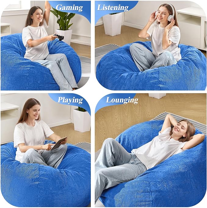 3FT Bean Bag Chair for Adults,3' Big Teardrop Beanbag with Filler | Beanbag Chair with Memory Foam Filled,Bean Bags with Handy Handle&Machine Washable Cover for Living Room,Bedroom-Blue - Image 6