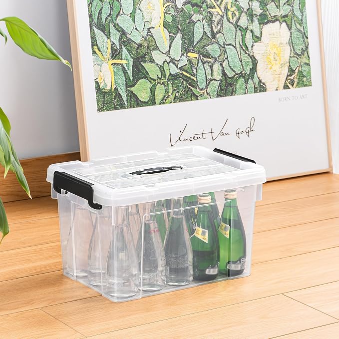 Cetomo Lidded Storage Bin with Handle, Storage Bins with Lid, Organizing Container with Secure Latching Buckles, Stackable and Nestable, Plastic, 25 Quart-4 Pack, Clear - Image 7