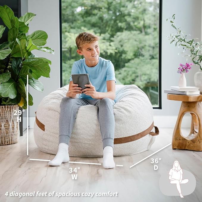 Big Joe Fuf 4Ft Foam Bean Bag Chair with Removable Cover for Kids, Teens, Sandstone Textured Boucle, 4 Foot Large Reading and Gaming Seat | Premium Shredded Foam Filled, Textured Boucle, Adult-Sized Comfortable Seating, Supports Up to 300 lbs - Image 3