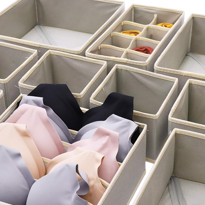 DIOMMELL Set of 21 Foldable Cloth Storage Box Closet Dresser Drawer Organizer Fabric Baskets Bins Containers Divider for Baby Clothes Underwear Bras Socks Lingerie Clothing,Grey 11-4249 - Image 4