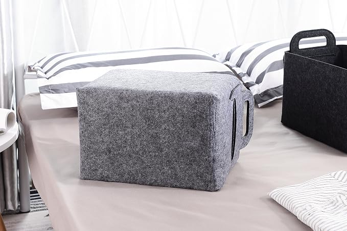 Minoisome Storage Basket Felt Storage Bin Collapsible& Convenient Box Organizer with Carry Handles for Office Bedroom Closet Babies Nursery Toys Laundry (Grey, 13.8inch（L）×9.5inch（W）×8.3inch（H）) - Image 3
