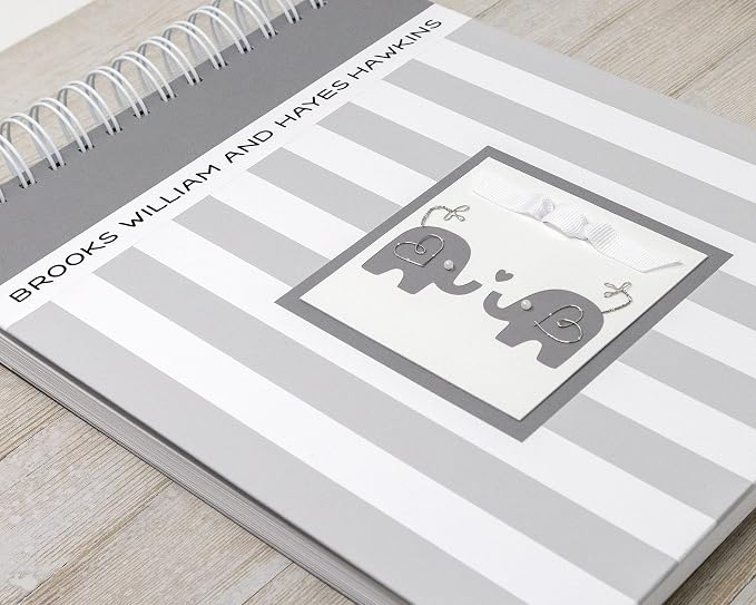 Personalized Twin Pregnancy Journal (8 Center Designs) - Hardcover Pregnancy Memory Book Customized with Babies’ Names, Nicknames or Phrase - Prompted Journal for New Moms (Gray Stripes + Gray) - Image 2