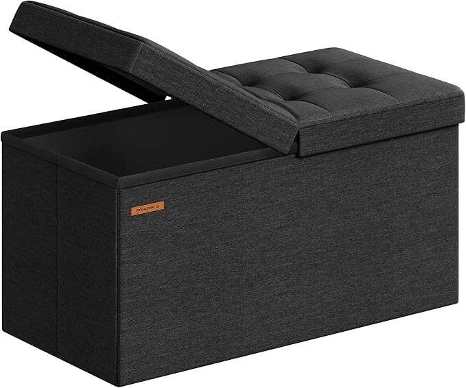 SONGMICS Mazie Collection - 30 Inches Storage Ottoman, Foldable Storage Bench with Flipping Lid, 660 lb Load Capacity, for Entryway, Living Room, Bedroom, Ink Black ULSF046B01 by Unknown