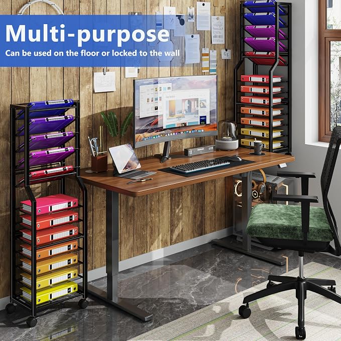 Simple Trending 12 Tier Rolling File Cart, Desk File Organizer with Sliding Trays and Metal Mesh Paper Letter Storage Multi Functional Rolling Clutter Cart for Office, Home, School, Black - Image 4