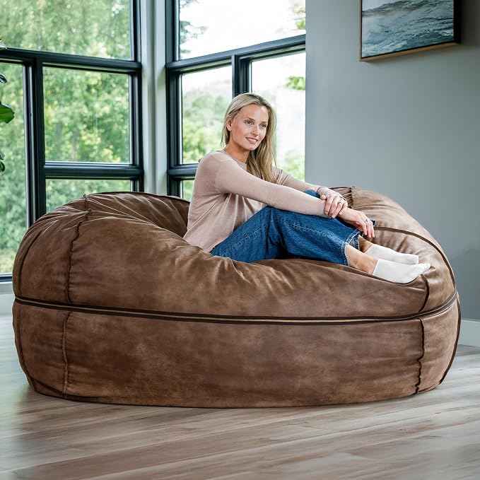 Big Joe Fuf 8Ft Giant Foam Bean Bag Chair, Oversized Couch with Removable Cover for Kids, Teens, Adults, Coffee Soft Vegan Leather, 8 Foot | Premium Shredded Foam Filled, Soft Vegan Leather, Adult-Sized Comfortable Seating, Supports Up to 300 lbs - Image 2