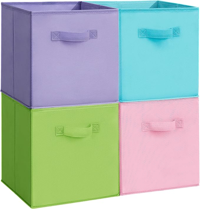 Easi Storage Cubes, 11 Inch Storage Bins, Set of 4, Foldable Fabric Cube Storage Organizer With Handles, Closet Cube Storage Bins, Collapsible Cubby Storage Organizer for Shelves,Offices, Multi by Unknown