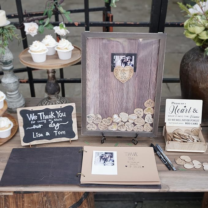 Y&K Homish Wedding Guest Book Set Alternative Rustic Wedding Decorations for Reception Wedding Signs Rustic Brown Set - Image 2
