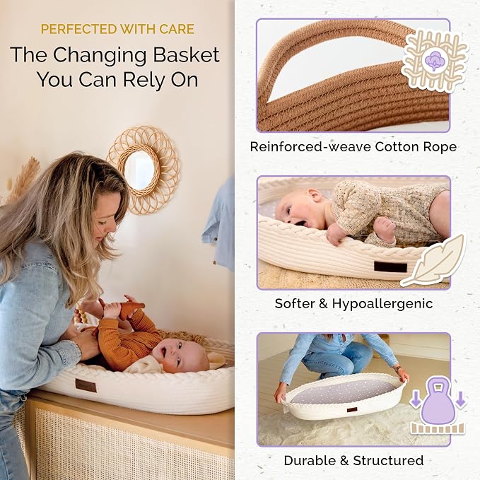 Baby Changing Basket, Portable Diaper Changing Pad, Moses Basket for Newborns, Changing Table Topper for Baby Nursery, Waterproof Travel Pad Cover - Image 3