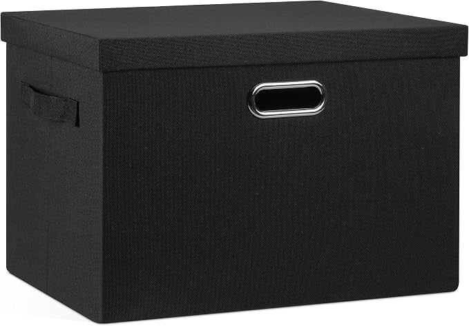 Graciadeco Large 17" 36 Quart Collapsible Stackable Storage Bins with Lids, 1 Pack Black Foldable Fabric Closet Storage Boxes with Lids, 4 Handles Heavy-duty Linen Cube Baskets for Bedroom | 36 Quart 1 Pack Black Collapsible Stackable Linen Fabric 4 Ha... by GraciadecoStorage