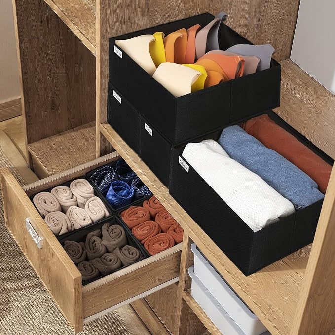 Drawer Organizer Clothes, 8 Pack Underwear Drawer Organizer, Foldable Cloth Storage Box Closet Organizers and Storage for Clothes, Socks, Scarves, Ties (Black) - Image 7