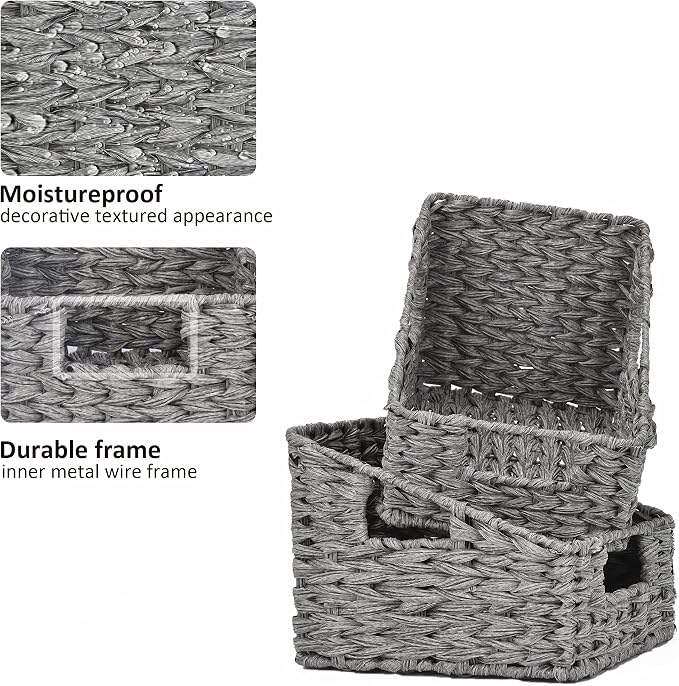 GRANNY SAYS Wicker Basket with Handles, Shelf Baskets for Organizing | Wicker Storage Baskets for Pantry, Open Front Basket for Shelves, Kitchen Storage Baskets, Decorative Basket for Home Decor - Image 4