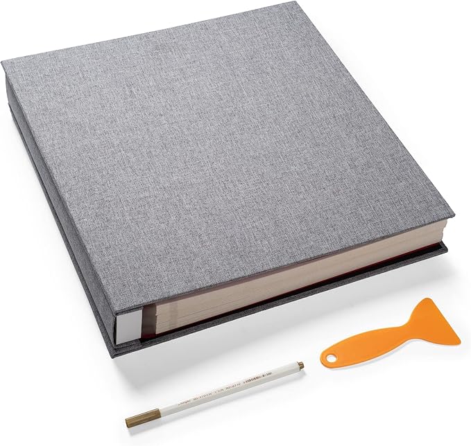 Large Photo Album Self Adhesive 4x6 5x7 3x5 8.5x11 Scrapbook Magnetic Album DIY Scrap Book Length 13 x Width 12.8 (Inches) 120 Sticky Pages Linen Cover DIY Photo Album (Grey) by HoneyTolly